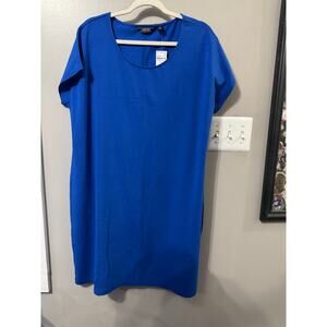 Lands’ End Women’s Pima + Modal Blue Short Sleeve Soft Tee Shirt Dress -Sz L NWT